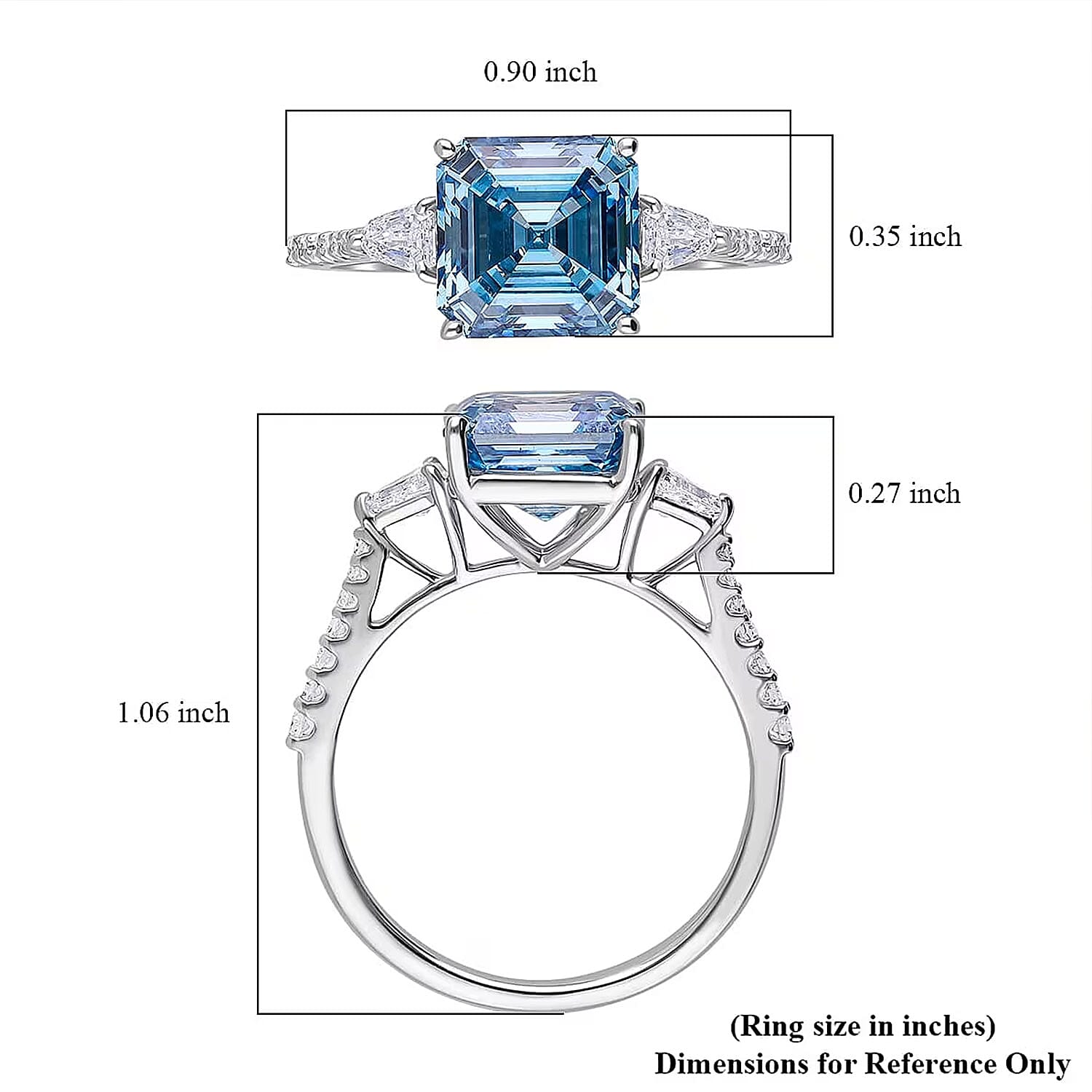 IGI Certified Asscher Cut Luxuriant Lab Grown Blue Diamond (IR) VS and Lab Grown Diamond 4.15 ctw Azure Majesty Ring in 950 Platinum (Size 6.0) 4.50 Grams