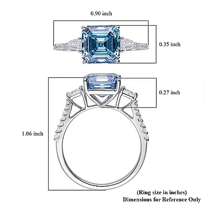 IGI Certified Asscher Cut Luxuriant Lab Grown Blue Diamond (IR) VS and Lab Grown Diamond 4.15 ctw Azure Majesty Ring in 950 Platinum (Size 6.0) 4.50 Grams