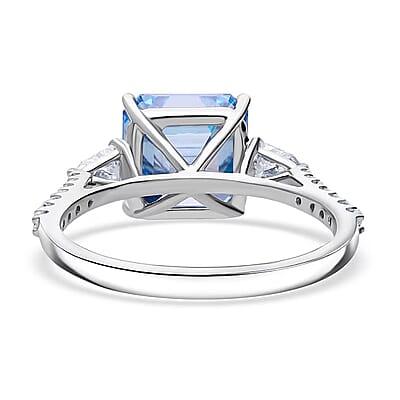 IGI Certified Asscher Cut Luxuriant Lab Grown Blue Diamond (IR) VS and Lab Grown Diamond 4.15 ctw Azure Majesty Ring in 950 Platinum (Size 6.0) 4.50 Grams