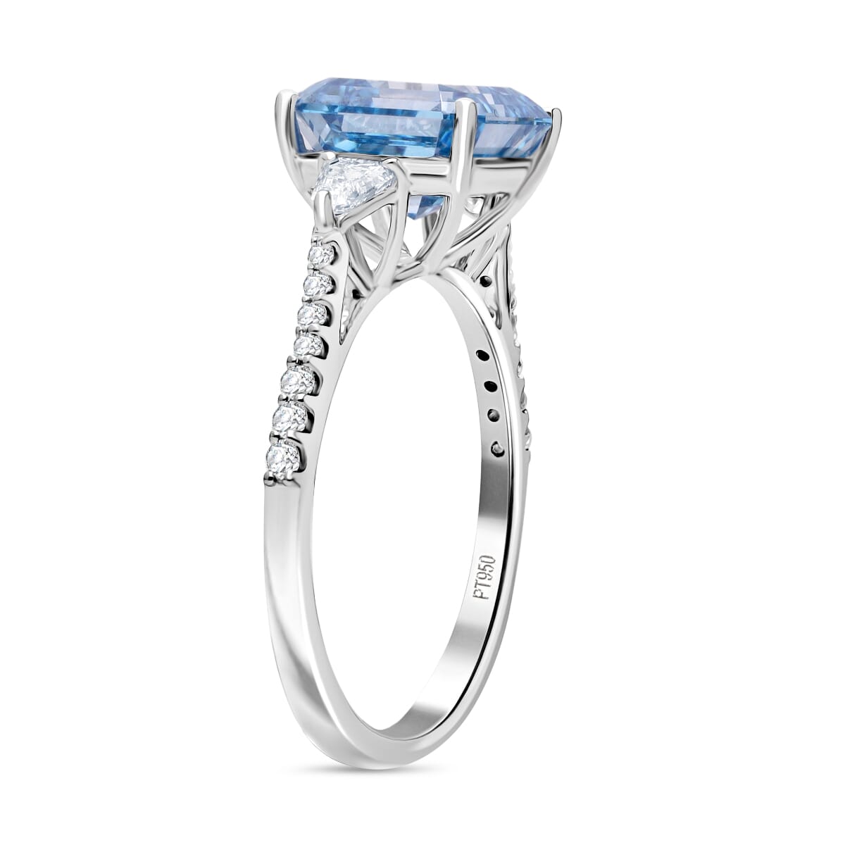 IGI Certified Asscher Cut Luxuriant Lab Grown Blue Diamond VS and Lab Grown Diamond 4.15 ctw Azure Majesty Ring in 950 Platinum (Size 7.0) 4.50 Grams image number 2