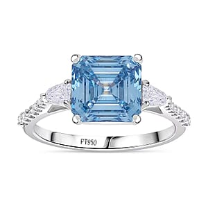 IGI Certified Asscher Cut Luxuriant Lab Grown Blue Diamond VS and Lab Grown Diamond 4.15 ctw Azure Majesty Ring in 950 Platinum (Size 9.0) 4.50 Grams
