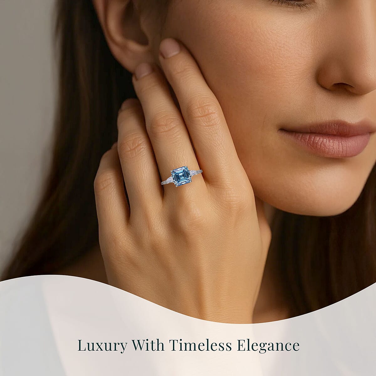 IGI Certified Asscher Cut Luxuriant Lab Grown Blue Diamond VS and Lab Grown Diamond 4.15 ctw Azure Majesty Ring in 950 Platinum (Size 9.0) 4.50 Grams image number 1