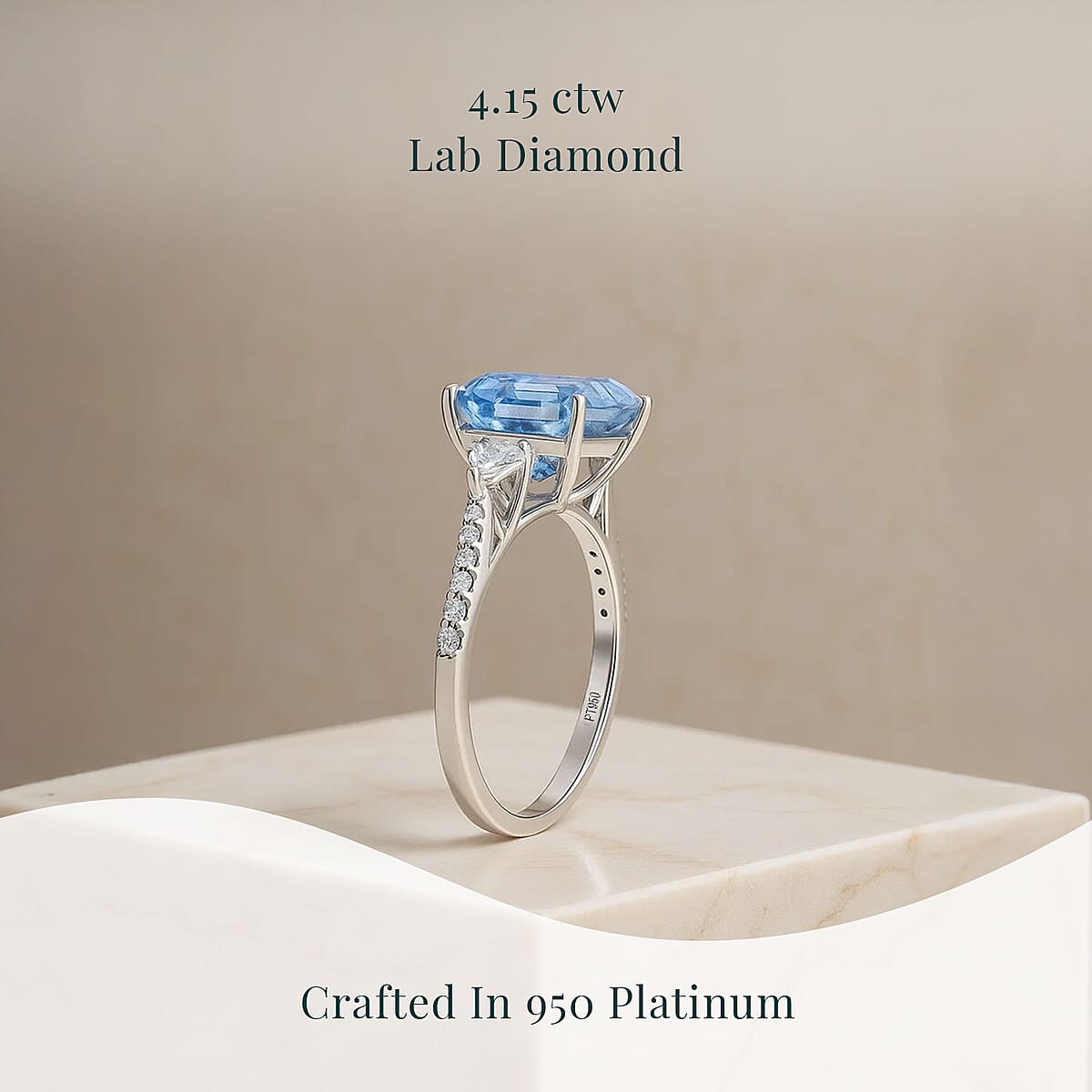 IGI Certified Asscher Cut Luxuriant Lab Grown Blue Diamond VS and Lab Grown Diamond 4.15 ctw Azure Majesty Ring in 950 Platinum (Size 9.0) 4.50 Grams image number 2