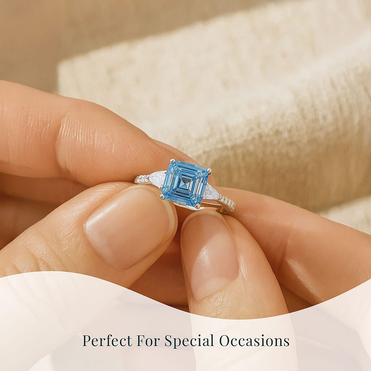 IGI Certified Asscher Cut Luxuriant Lab Grown Blue Diamond VS and Lab Grown Diamond 4.15 ctw Azure Majesty Ring in 950 Platinum (Size 9.0) 4.50 Grams image number 5