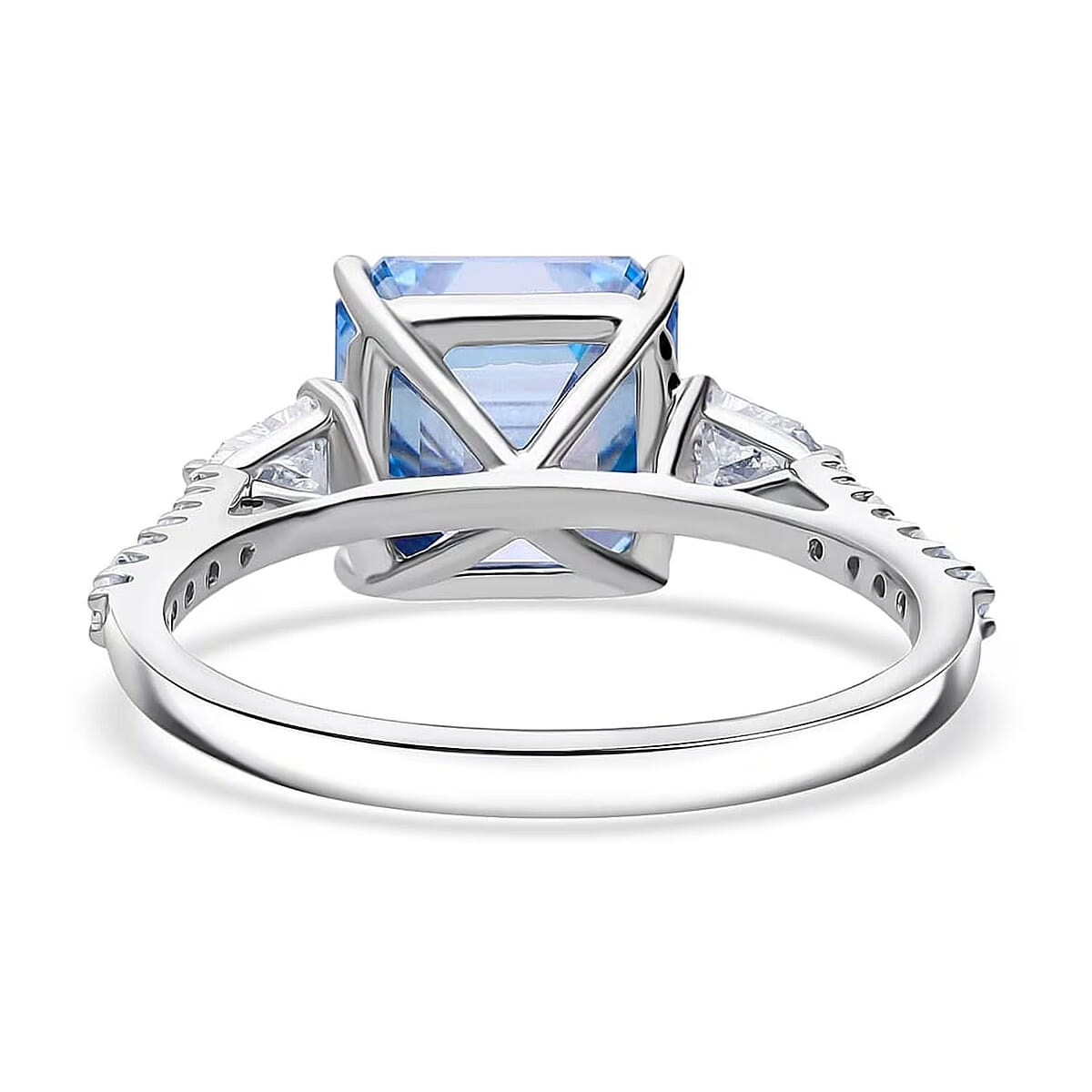 IGI Certified Asscher Cut Luxuriant Lab Grown Blue Diamond VS and Lab Grown Diamond 4.15 ctw Azure Majesty Ring in 950 Platinum (Size 9.0) 4.50 Grams image number 7