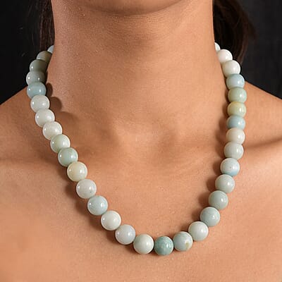Karis Amazonite Beaded 443.00 ctw Necklace 18 Inches in Platinum Bond 
