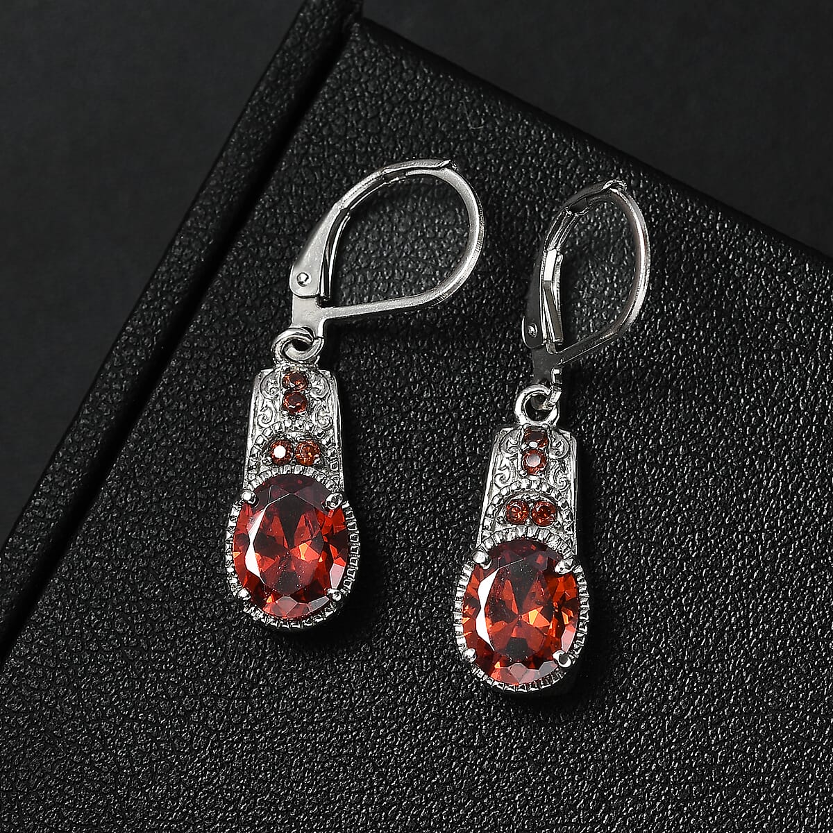 Simulated Red Diamond 5.75 ctw Lever Back Earrings in Stainless Steel image number 1