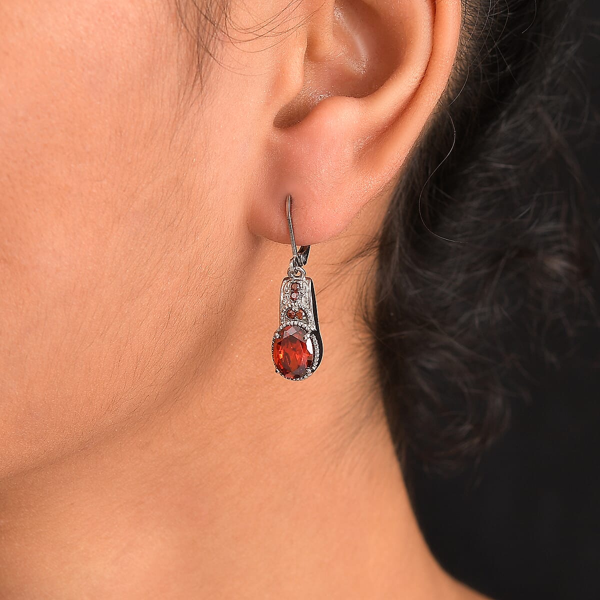 Simulated Red Diamond 5.75 ctw Lever Back Earrings in Stainless Steel image number 2