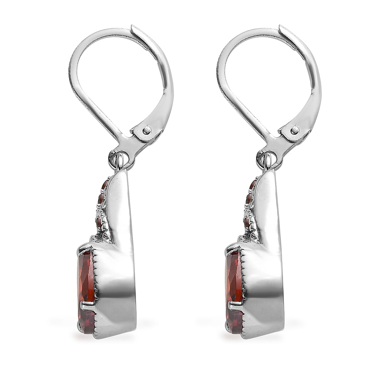 Simulated Red Diamond 5.75 ctw Lever Back Earrings in Stainless Steel image number 3