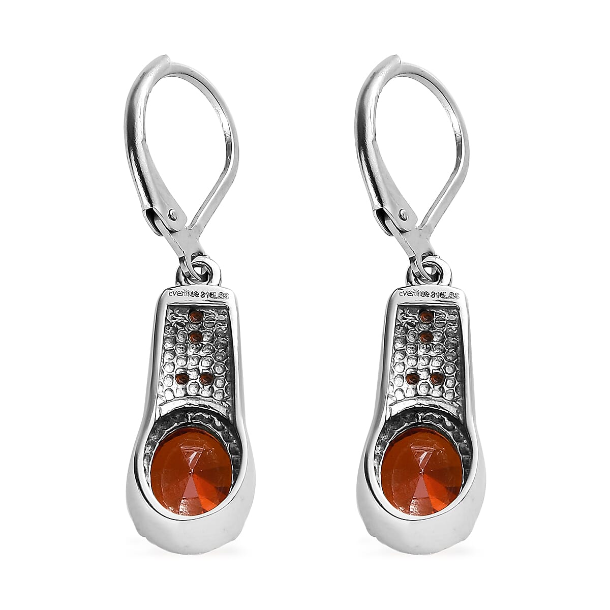 Simulated Red Diamond 5.75 ctw Lever Back Earrings in Stainless Steel image number 4