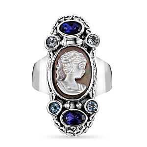 Sajen Silver Gray Cameo and Multi Gemstone 4.50 ctw Ring in Sterling Silver (Size 10.0)