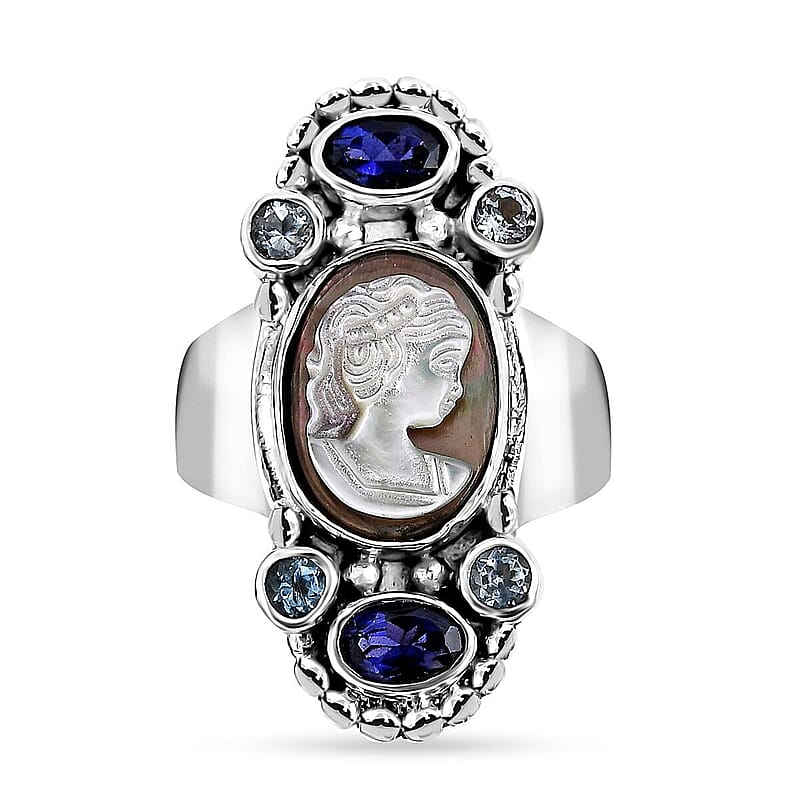 Sajen Silver Gray Cameo and Multi Gemstone 4.50 ctw Ring in Sterling Silver (Size 10.0)