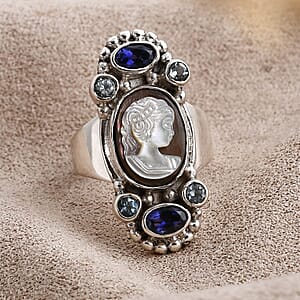 Sajen Silver Gray Cameo and Multi Gemstone 4.50 ctw Ring in Sterling Silver (Size 10.0)