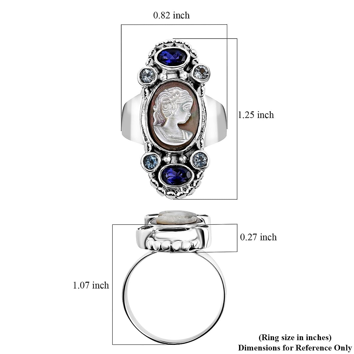 Sajen Silver Gray Cameo and Multi Gemstone 4.50 ctw Ring in Sterling Silver (Size 10.0) image number 5
