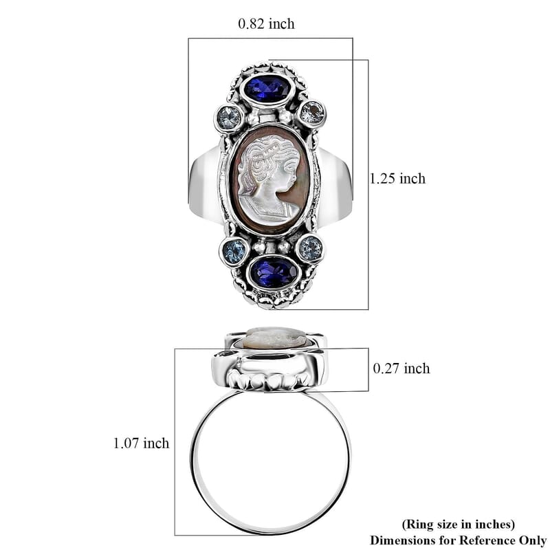 Sajen Silver Gray Cameo and Multi Gemstone 4.50 ctw Ring in Sterling Silver (Size 10.0)