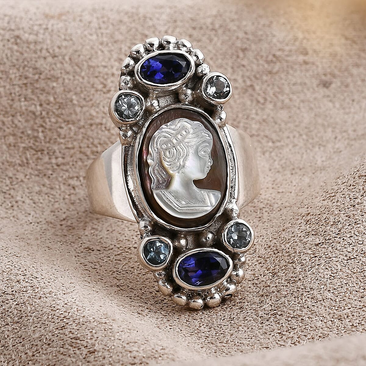 Sajen Silver Gray Cameo and Multi Gemstone 4.50 ctw Ring in Sterling Silver (Size 8.0) image number 1