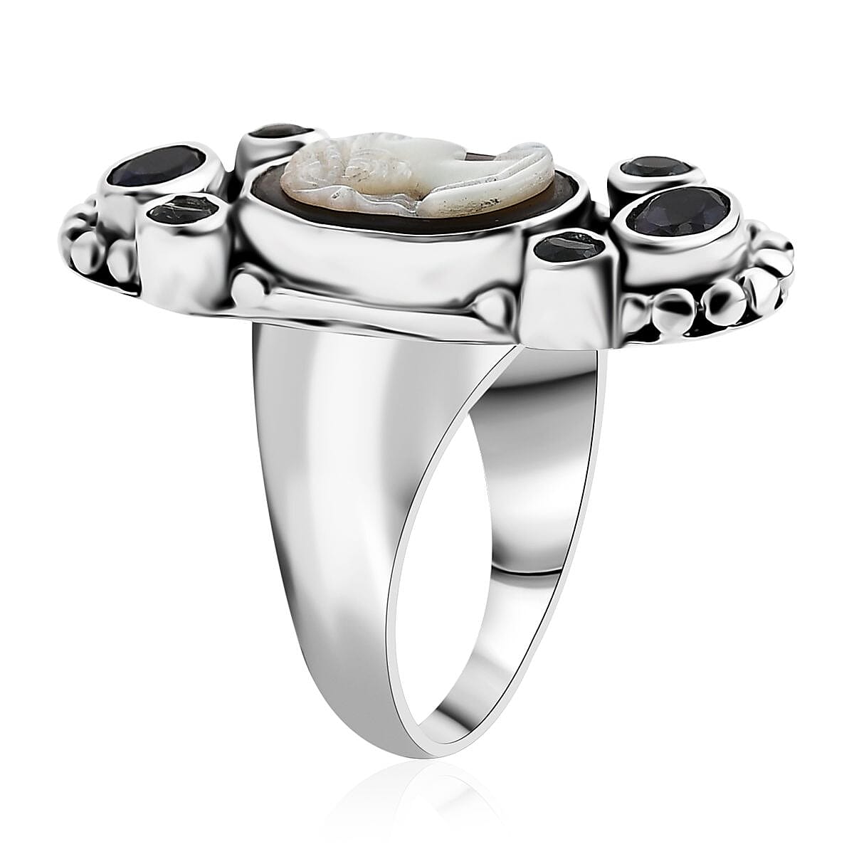 Sajen Silver Gray Cameo and Multi Gemstone 4.50 ctw Ring in Sterling Silver (Size 8.0) image number 3