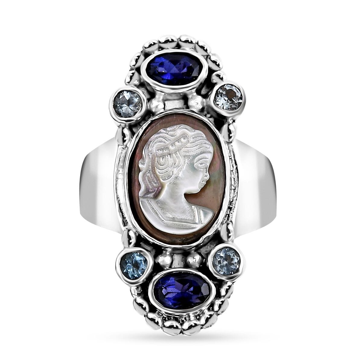Sajen Silver Pink Cameo and Multi Gemstone 1.35 ctw Ring in Sterling Silver (Size 9.0) image number 0