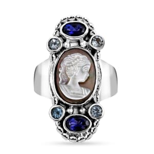 Sajen Silver Pink Cameo and Multi Gemstone 1.35 ctw Ring in Sterling Silver (Size 9.0)