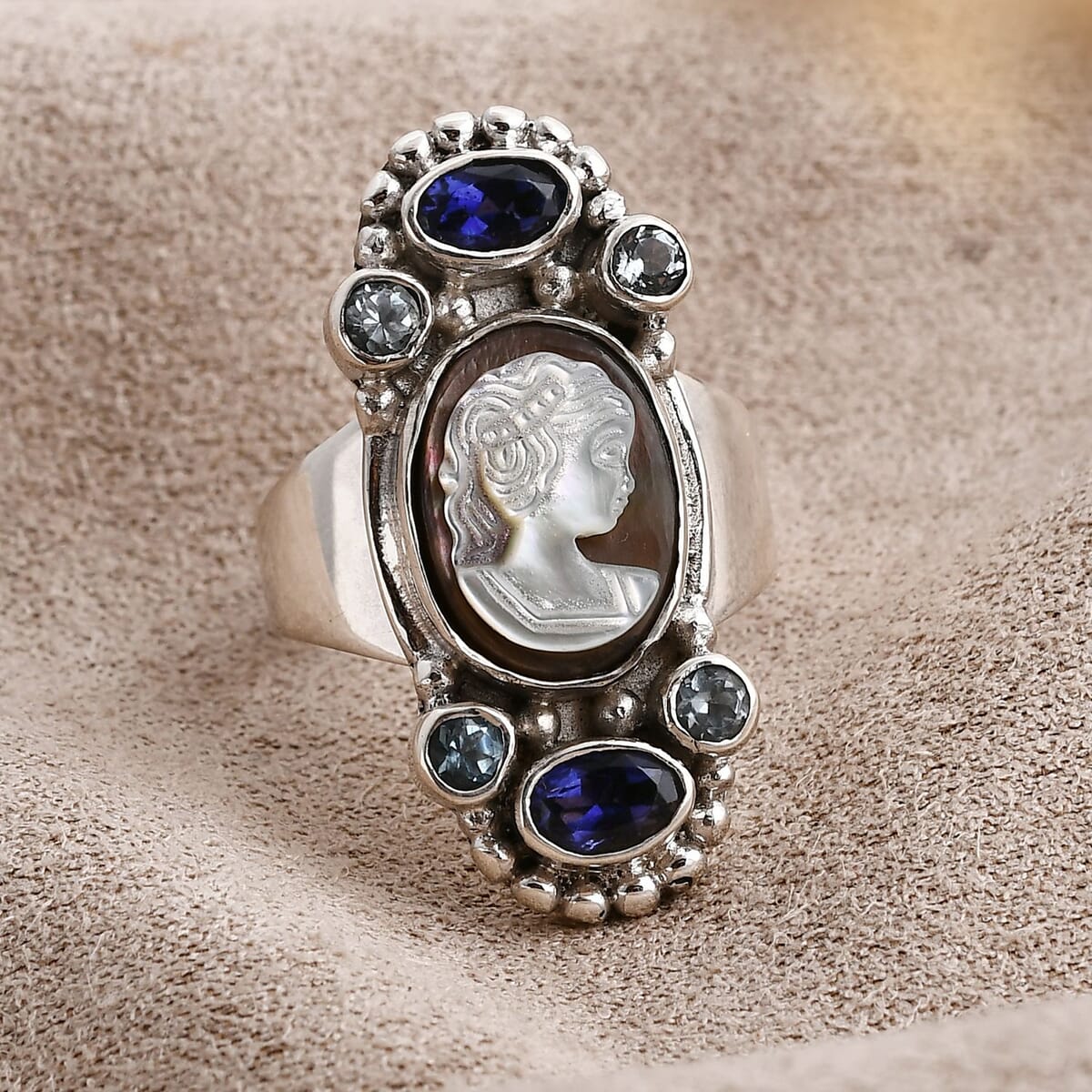 Sajen Silver Pink Cameo and Multi Gemstone 1.35 ctw Ring in Sterling Silver (Size 9.0) image number 1