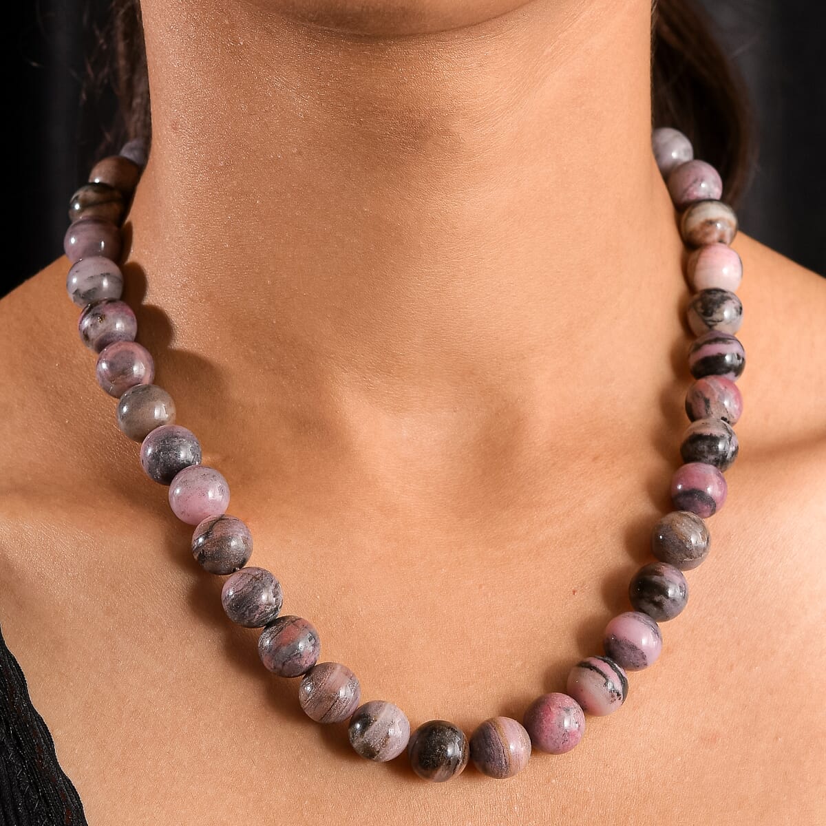 Karis Rhodonite Beaded 497.00 ctw Necklace 18 Inches in Platinum Bond  image number 2