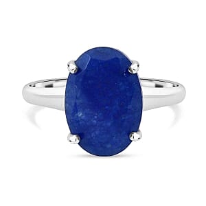 Blue Jade 5.13 ctw Ring in Rhodium Over Sterling Silver (Size 9)