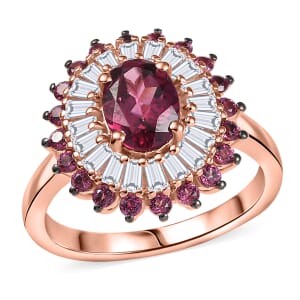 D'Joy Tanzanian Wine Garnet and White Zircon 3.00 ctw Crown Blaze Ring in 18K Vermeil Rose Gold Over Sterling Silver (Size 10.0)