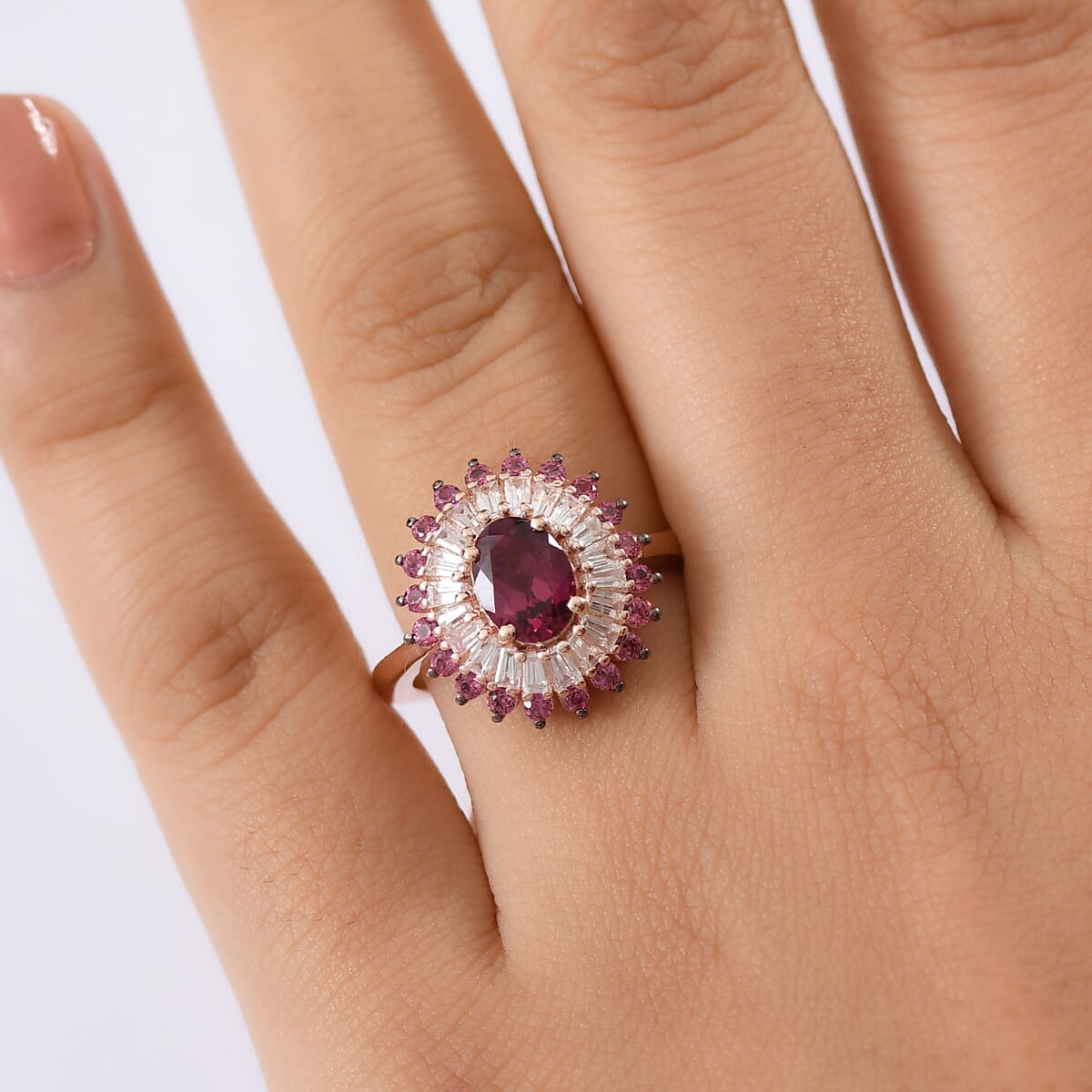 D'Joy Tanzanian Wine Garnet and White Zircon 3.00 ctw Crown Blaze Ring in 18K Vermeil Rose Gold Over Sterling Silver (Size 10.0) image number 2