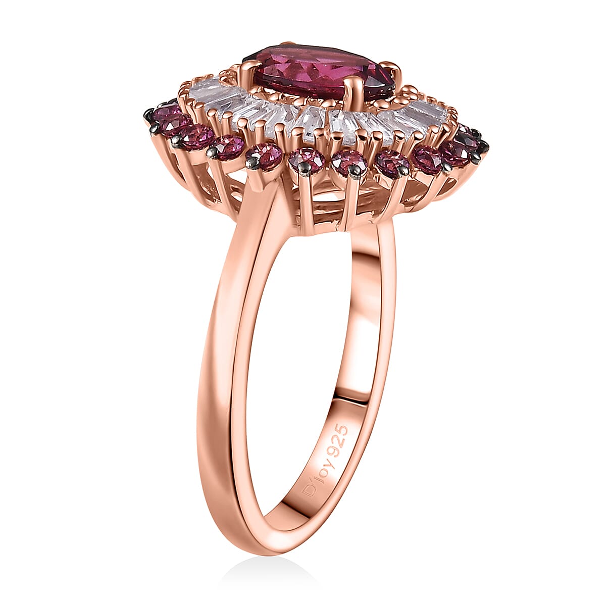 D'Joy Tanzanian Wine Garnet and White Zircon 3.00 ctw Crown Blaze Ring in 18K Vermeil Rose Gold Over Sterling Silver (Size 10.0)