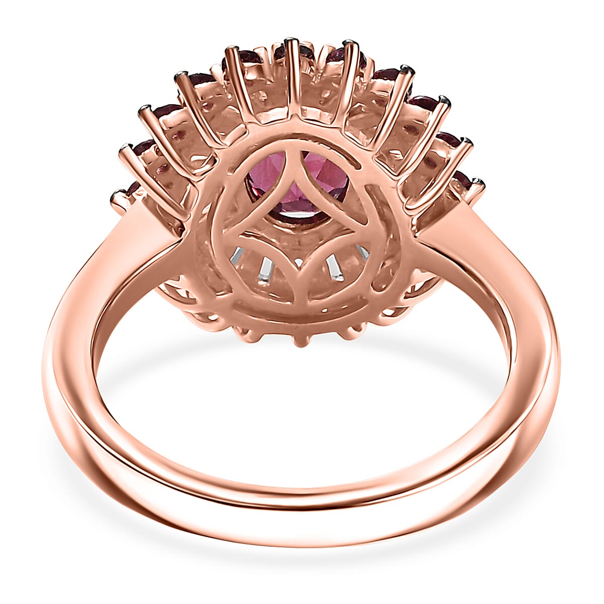 D'Joy Tanzanian Wine Garnet and White Zircon 3.00 ctw Crown Blaze Ring in 18K Vermeil Rose Gold Over Sterling Silver (Size 10.0)