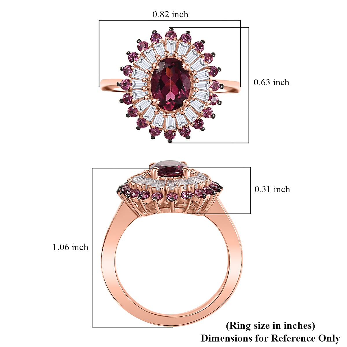 D'Joy Tanzanian Wine Garnet and White Zircon 3.00 ctw Crown Blaze Ring in 18K Vermeil Rose Gold Over Sterling Silver (Size 10.0)