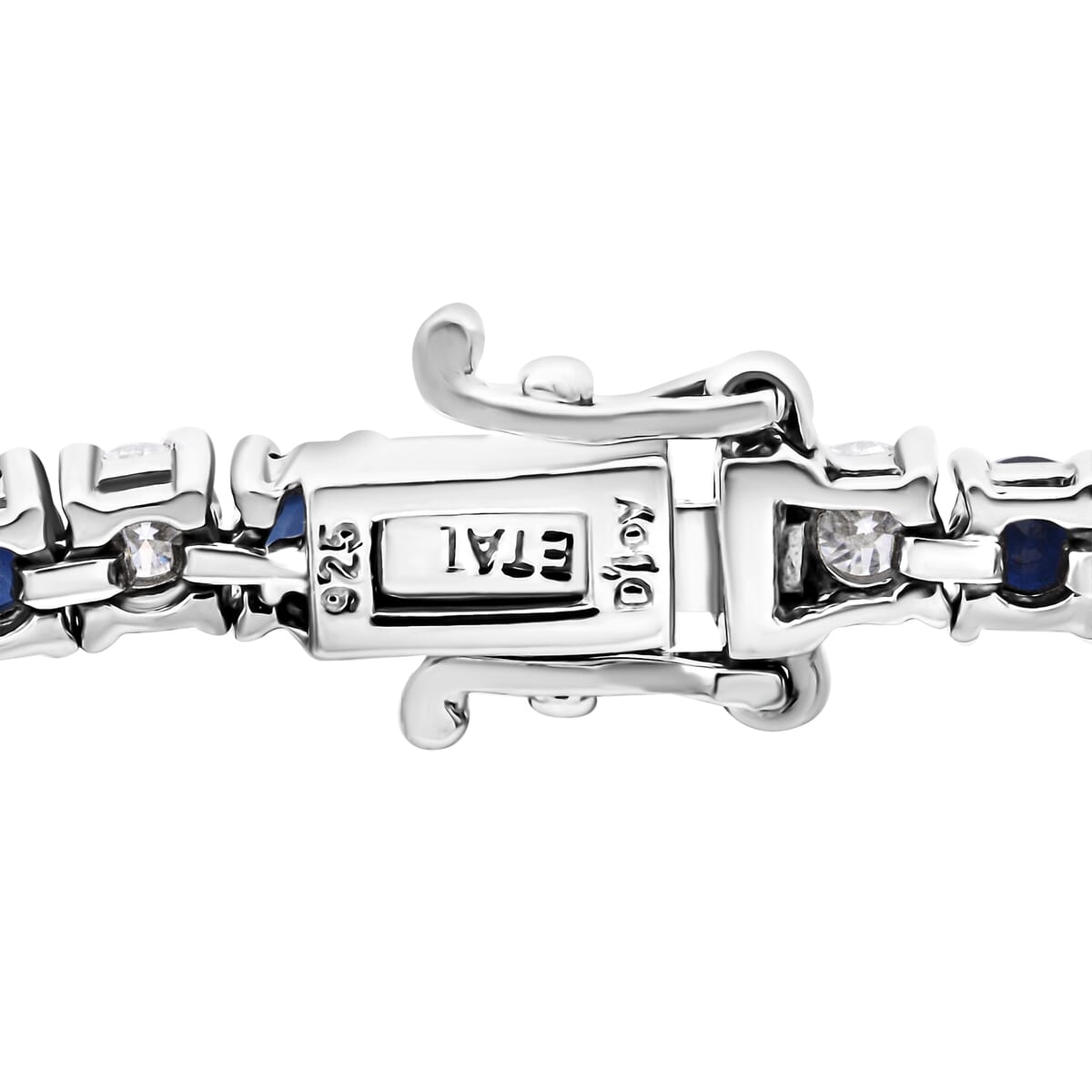 AAA Kanchanaburi Blue Sapphire, Moissanite Bracelet in Rhodium Over Sterling Silver (6.50 In) 6.15 ctw image number 2