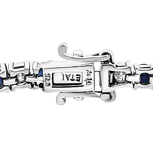 D'Joy AAA Kanchanaburi Blue Sapphire and Moissanite 6.15 ctw Midnight Royalty Bracelet in Rhodium Over Sterling Silver (6.50 In)