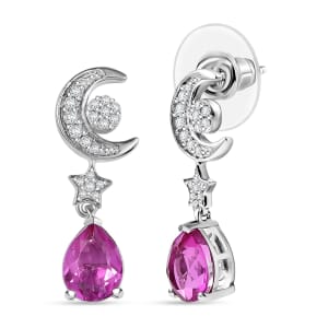 Ever True Patroke Quartz (Triplet) and White Zircon 2.85 ctw Dangling Earrings in Platinum Bond