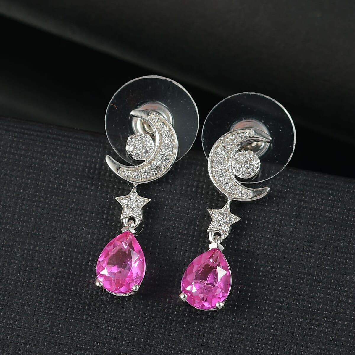 Ever True Patroke Quartz (Triplet) and White Zircon 2.85 ctw Dangling Earrings in Platinum Bond image number 1