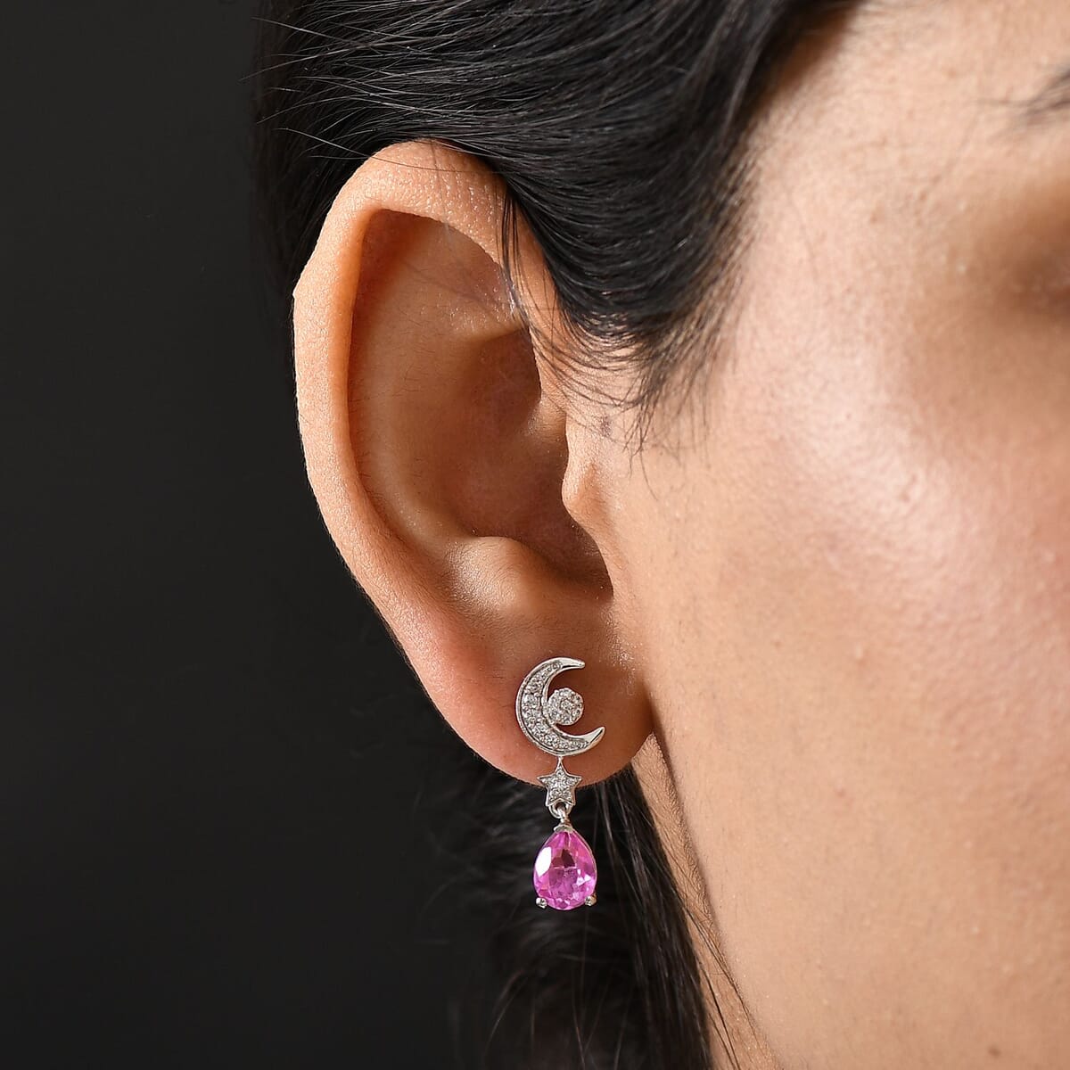 Ever True Patroke Quartz (Triplet) and White Zircon 2.85 ctw Dangling Earrings in Platinum Bond image number 2