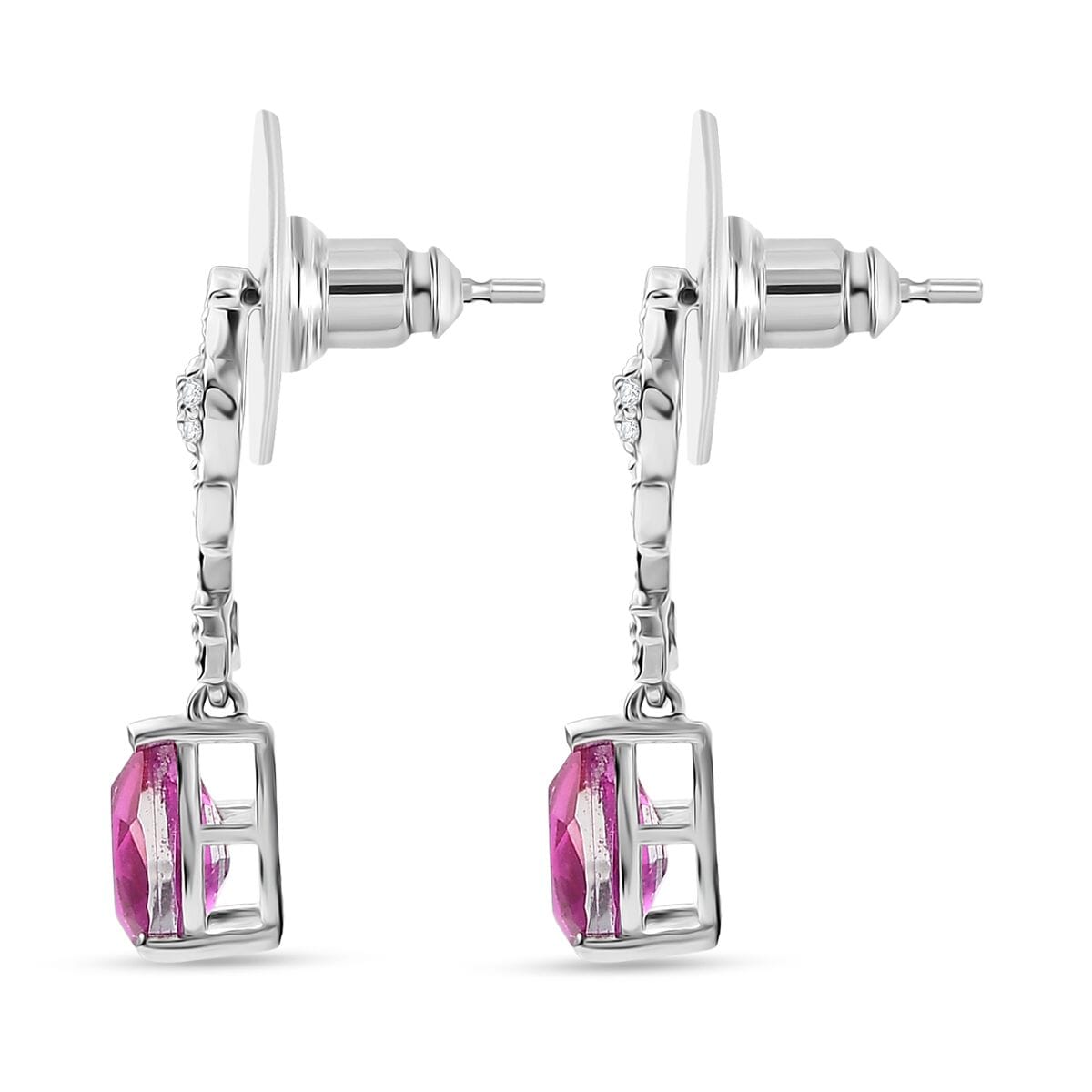 Ever True Patroke Quartz (Triplet) and White Zircon 2.85 ctw Dangling Earrings in Platinum Bond image number 3