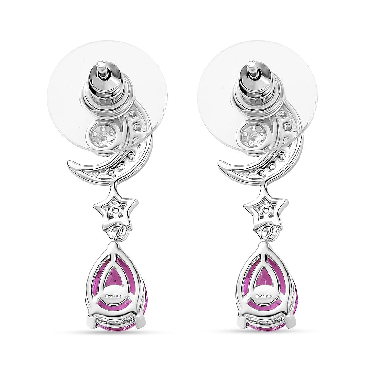 EverTrue Patroke Quartz (Triplet) and White Zircon 2.85 ctw Mystical Moonlit Dangling Earrings in Platinum Bond