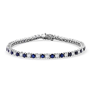 D'Joy AAA Kanchanaburi Blue Sapphire and Moissanite 6.85 ctw Midnight Royalty Bracelet in Rhodium Over Sterling Silver (7.25 In)