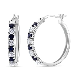 D'Joy Premium Kanchanaburi Blue Sapphire and Moissanite 1.50 ctw Midnight Royalty Earrings in Rhodium Over Sterling Silver