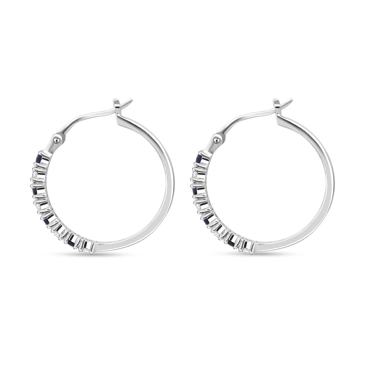 D'Joy Premium Kanchanaburi Blue Sapphire and Moissanite 1.50 ctw Midnight Royalty Earrings in Rhodium Over Sterling Silver image number 3