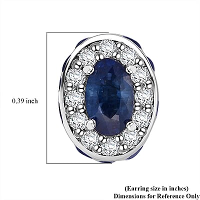D'Joy Premium Kanchanaburi Blue Sapphire and Moissanite 1.50 ctw Crown Deco Stud Earrings in Rhodium OverSterling Silver