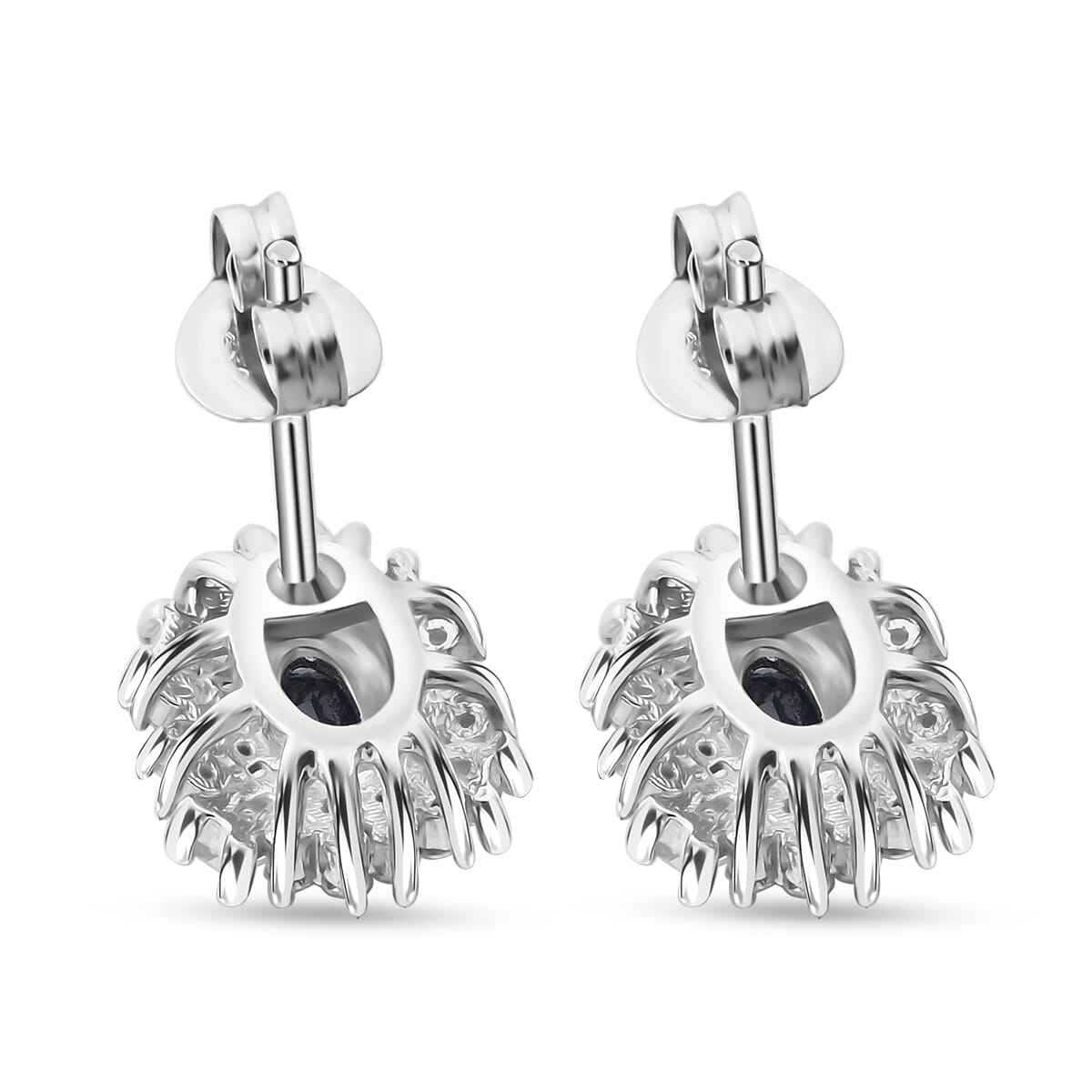 D'Joy Premium Kanchanaburi Blue Sapphire and Moissanite 1.00 ctw Midnight Halo Earrings in Rhodium Over Sterling Silver image number 3