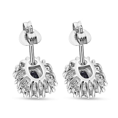 D'Joy Premium Kanchanaburi Blue Sapphire and Moissanite 1.00 ctw Midnight Halo Earrings in Rhodium Over Sterling Silver