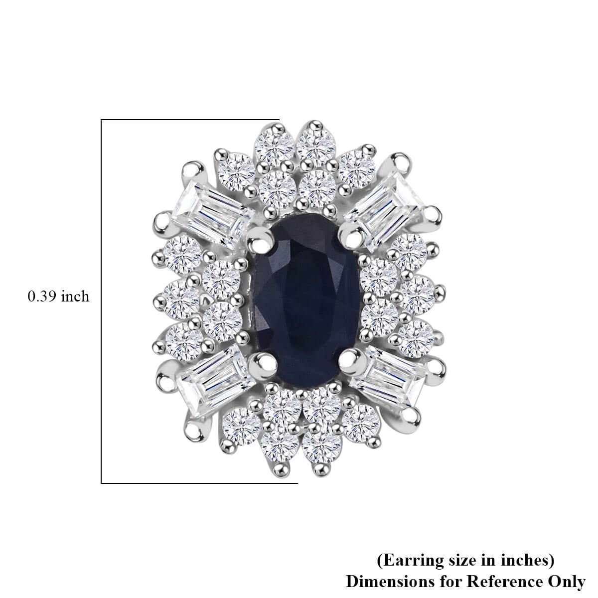 D'Joy Premium Kanchanaburi Blue Sapphire and Moissanite 1.00 ctw Midnight Halo Earrings in Rhodium Over Sterling Silver image number 4