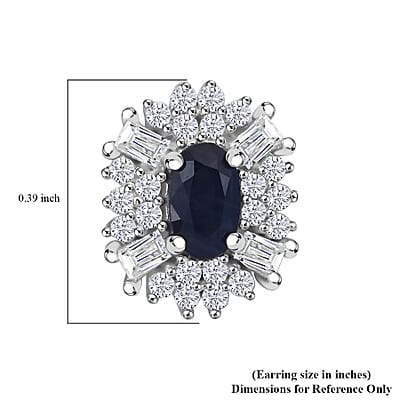 D'Joy Premium Kanchanaburi Blue Sapphire and Moissanite 1.00 ctw Midnight Halo Earrings in Rhodium Over Sterling Silver