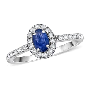 D'Joy Premium Kanchanaburi Blue Sapphire and Moissanite 1.70 ctw Midnight Halo Ring in Rhodium Over Sterling Silver (Size 10.0)