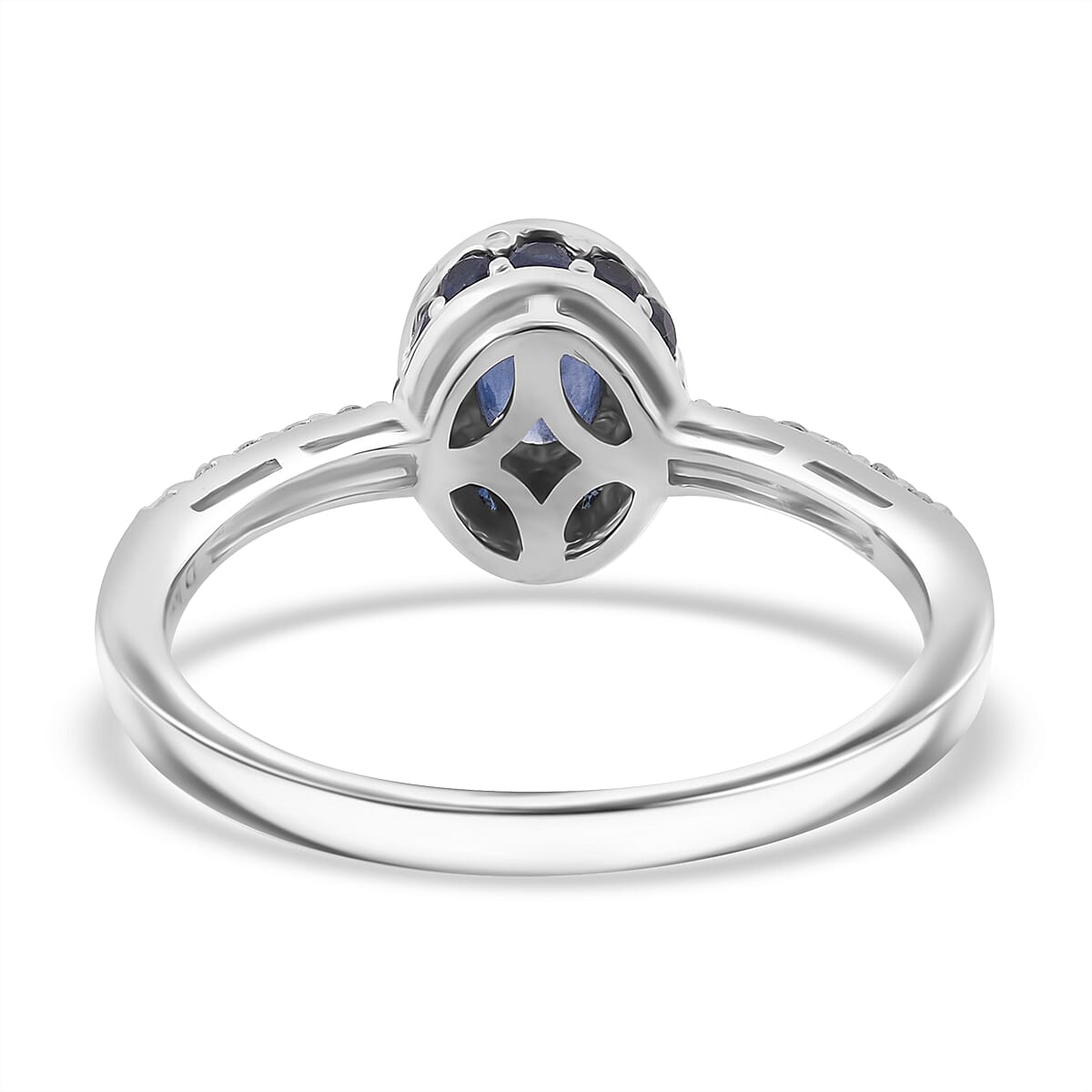 D'Joy Premium Kanchanaburi Blue Sapphire and Moissanite 1.70 ctw Halo Ring in Rhodium Over Sterling Silver (Size 10.0)