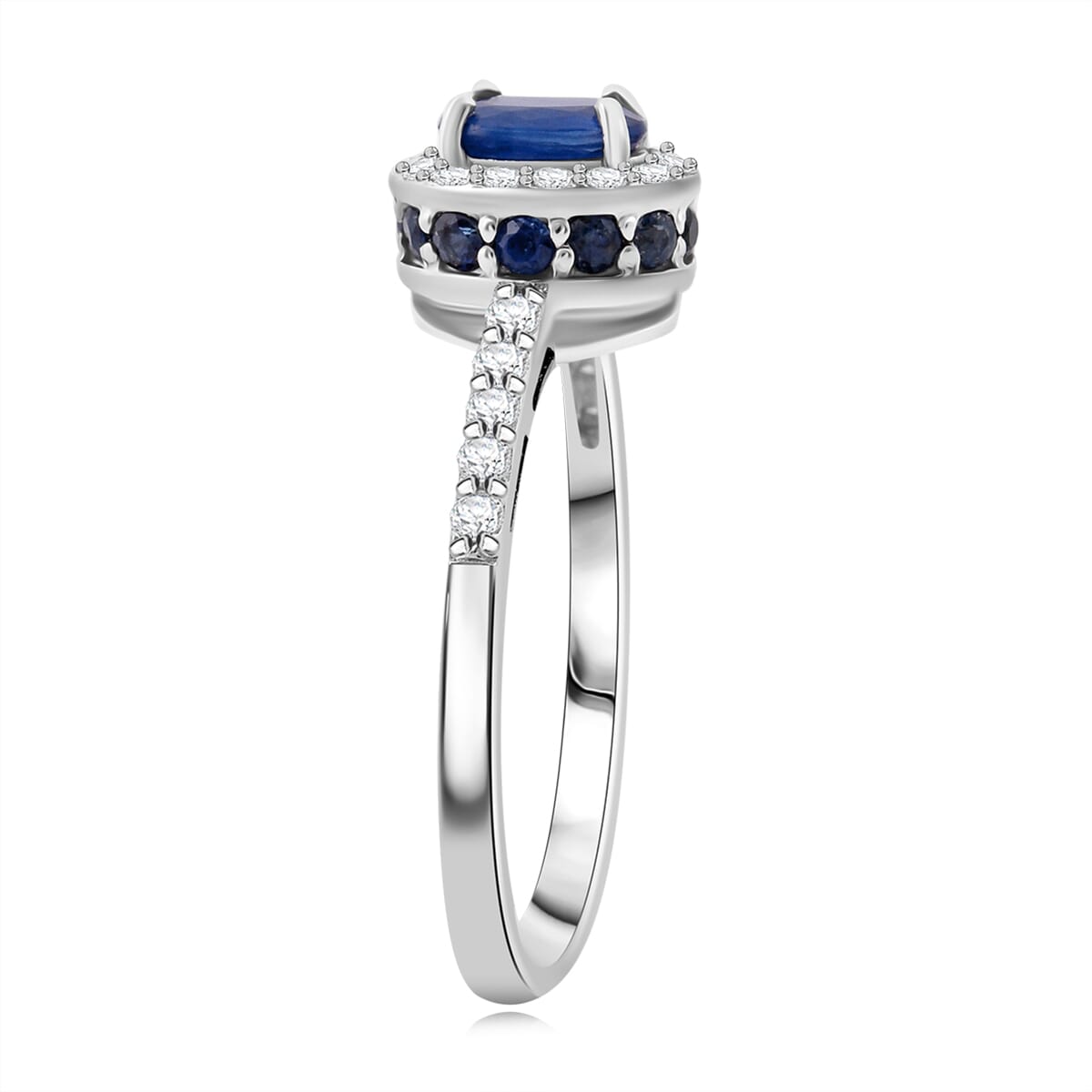 D'Joy Premium Kanchanaburi Blue Sapphire and Moissanite 1.70 ctw Midnight Halo Ring in Rhodium Over Sterling Silver (Size 7.0) image number 3