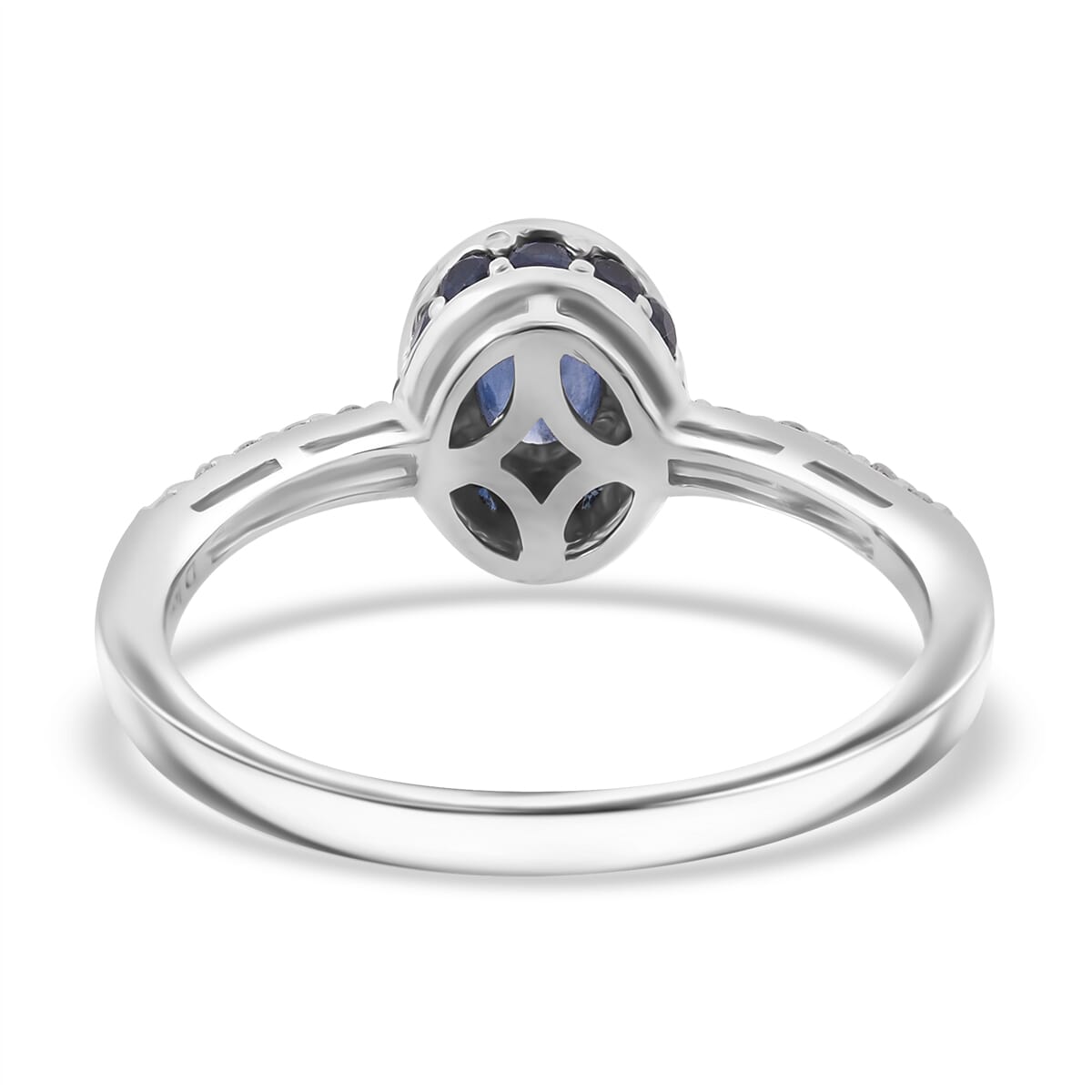 D'Joy Premium Kanchanaburi Blue Sapphire and Moissanite 1.70 ctw Midnight Halo Ring in Rhodium Over Sterling Silver (Size 7.0) image number 4